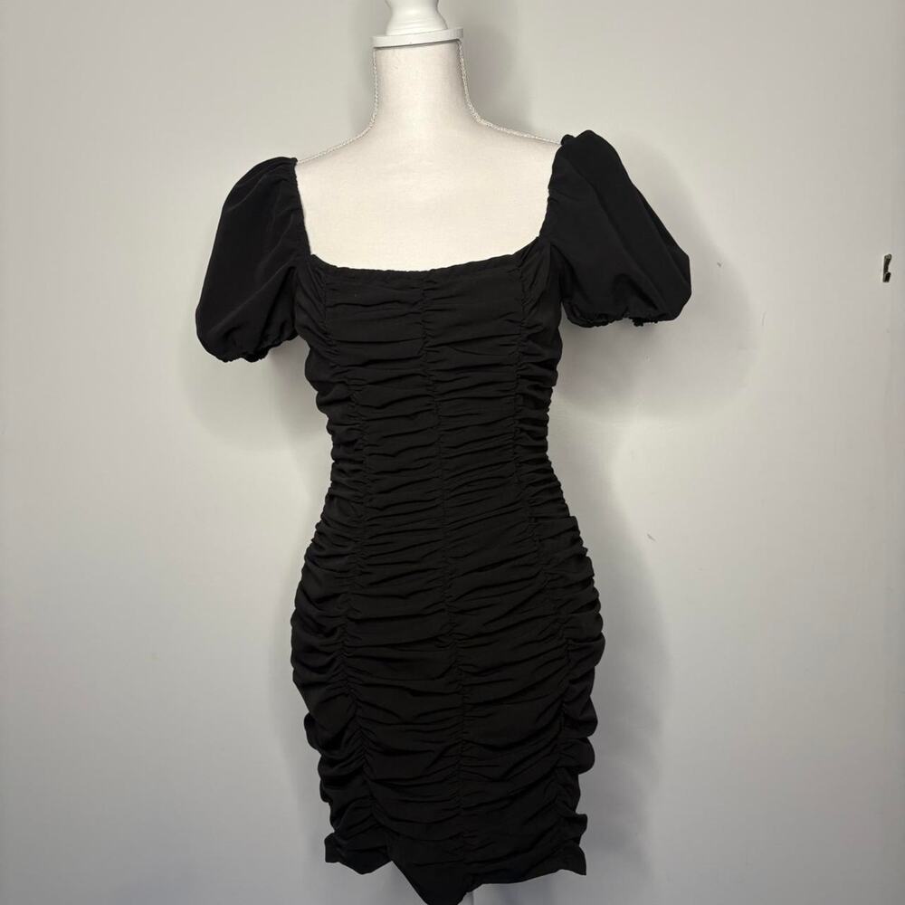 Lulus Ruched Black Mini Dress in Small